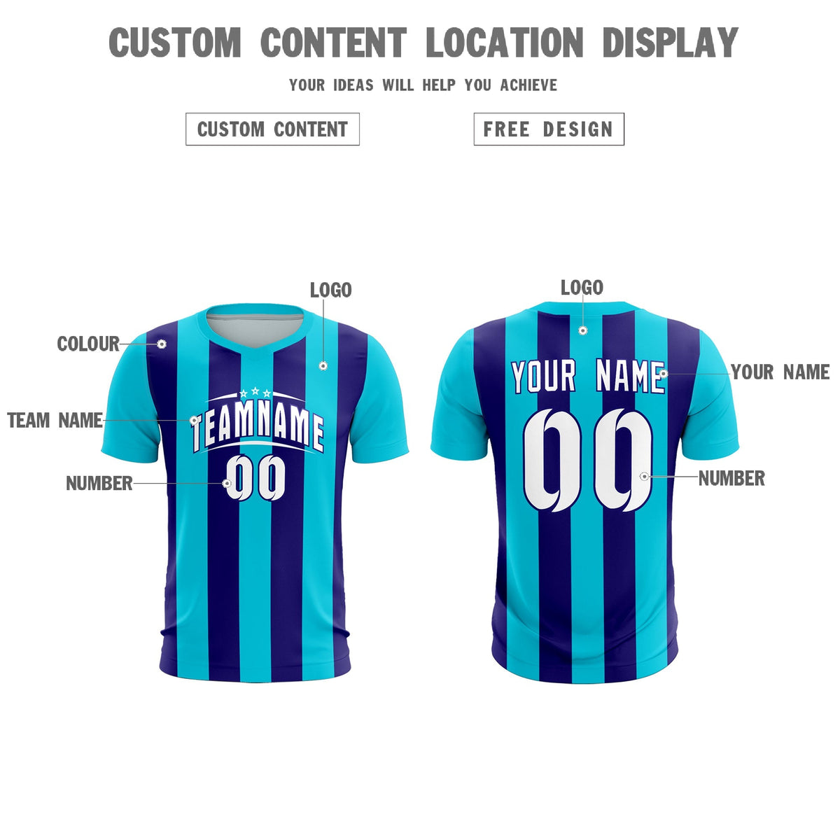 Custom Sky Blue Royal Vertical Stripes Casual Outdoor Football Kits Jersey