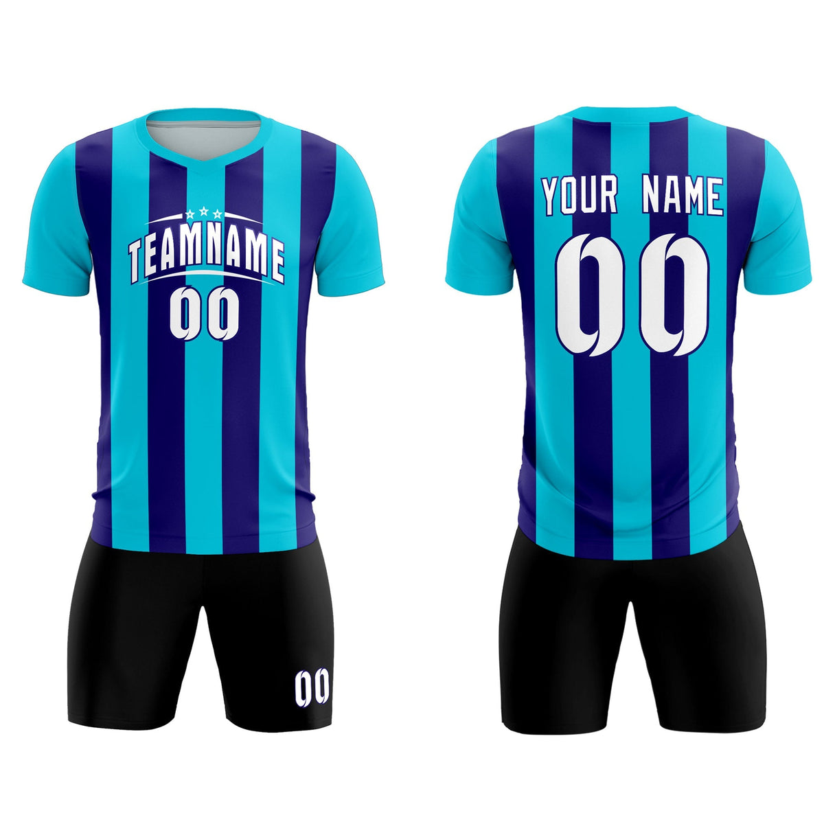 Custom Sky Blue Royal Vertical Stripes Casual Outdoor Football Kits Jersey