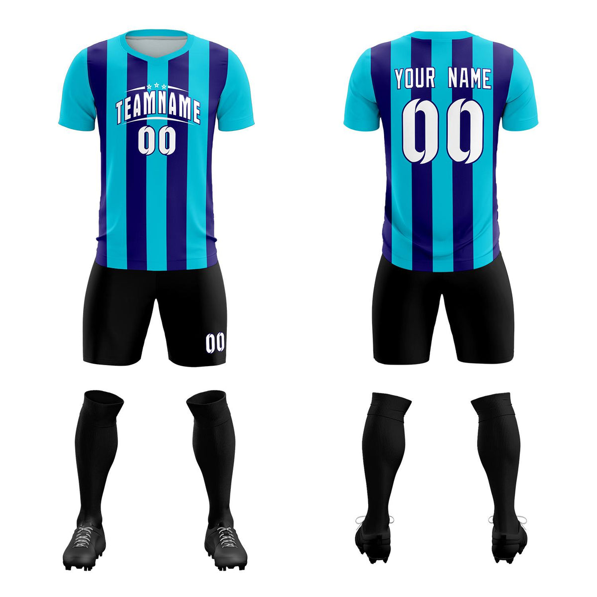 Custom Sky Blue Royal Vertical Stripes Casual Outdoor Football Kits Jersey