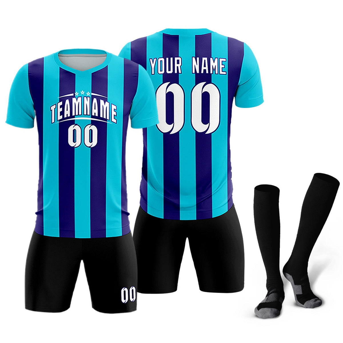 Custom Sky Blue Royal Vertical Stripes Casual Outdoor Football Kits Jersey
