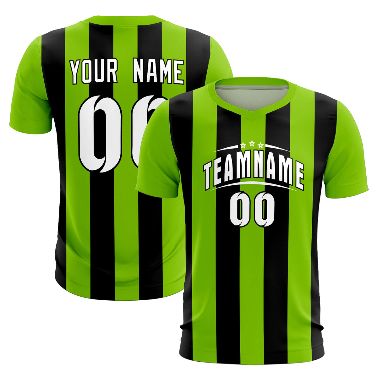 Custom Neon Green Black Vertical Stripes Casual Outdoor Football Kits Jersey