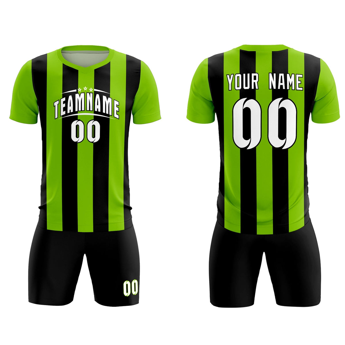 Custom Neon Green Black Vertical Stripes Casual Outdoor Football Kits Jersey