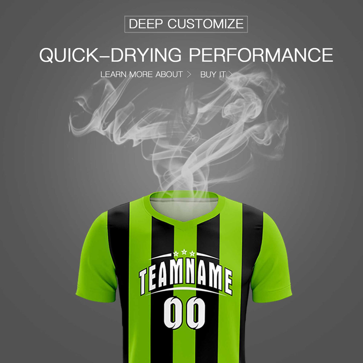 Custom Neon Green Black Vertical Stripes Casual Outdoor Football Kits Jersey