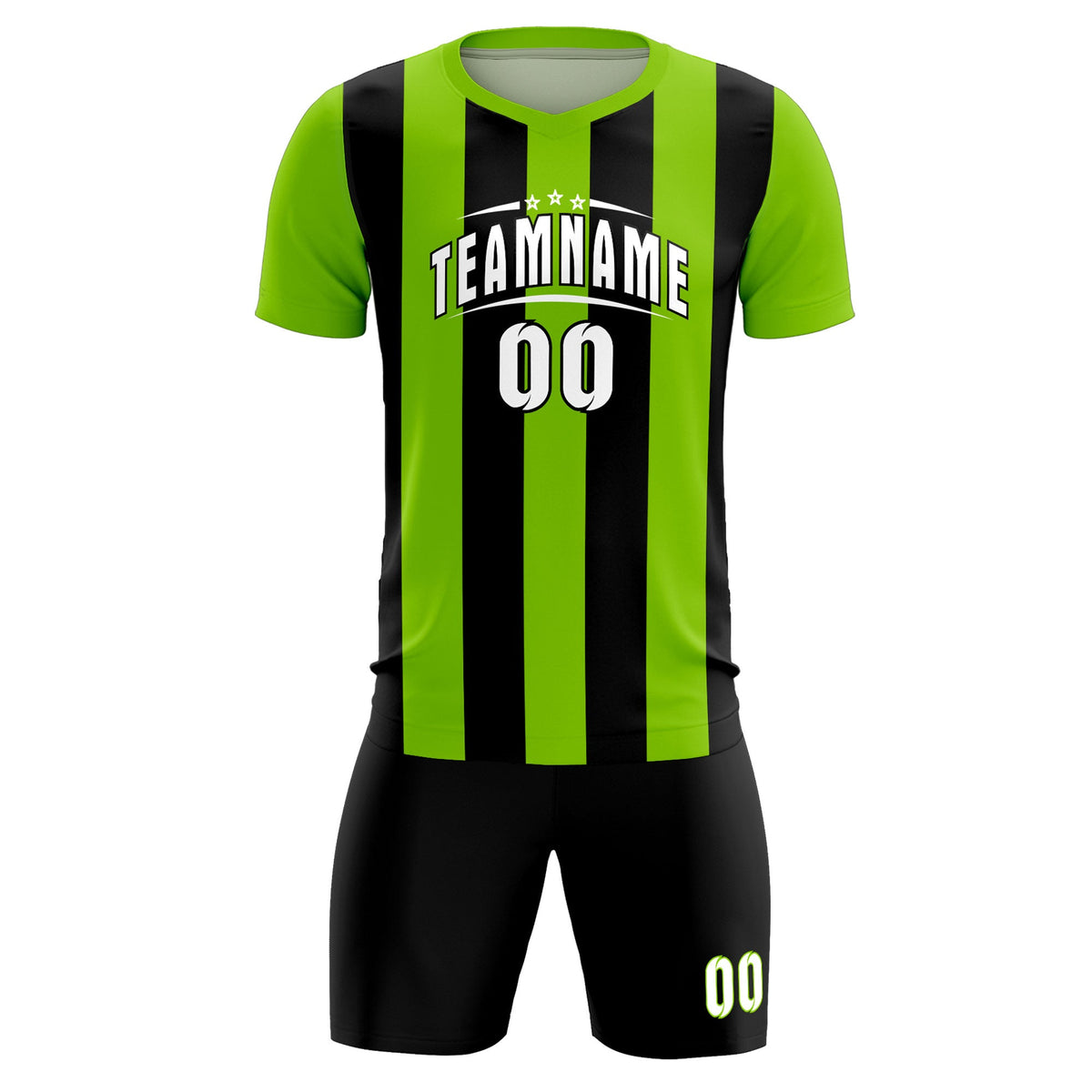 Custom Neon Green Black Vertical Stripes Casual Outdoor Football Kits Jersey
