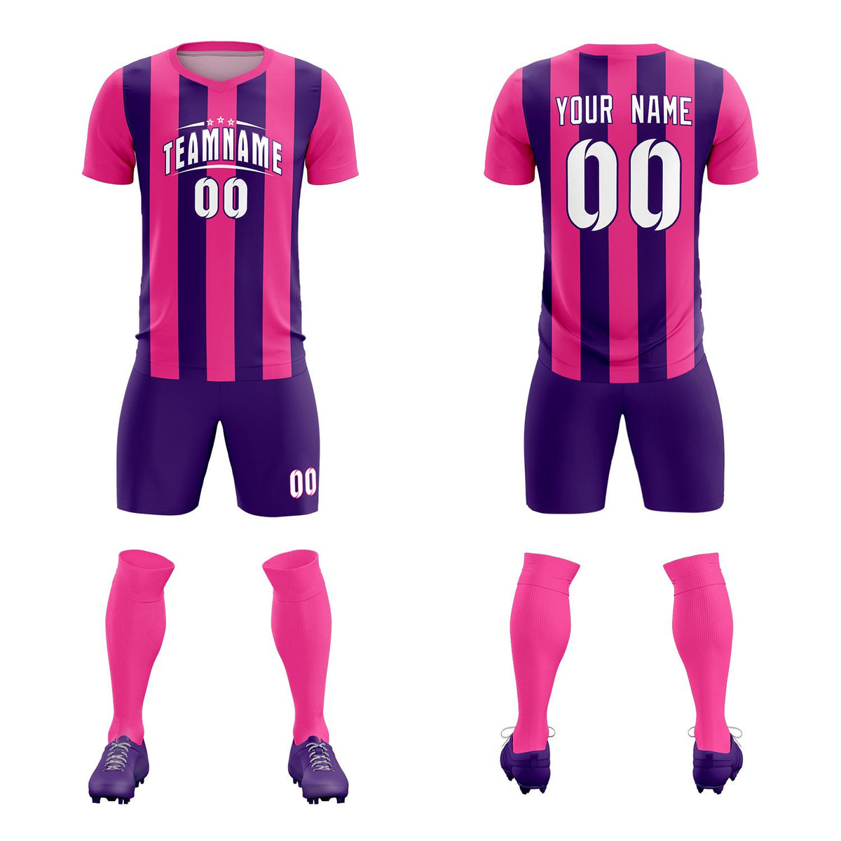 Custom Pink Purple Vertical Stripes Casual Outdoor Football Kits Jersey