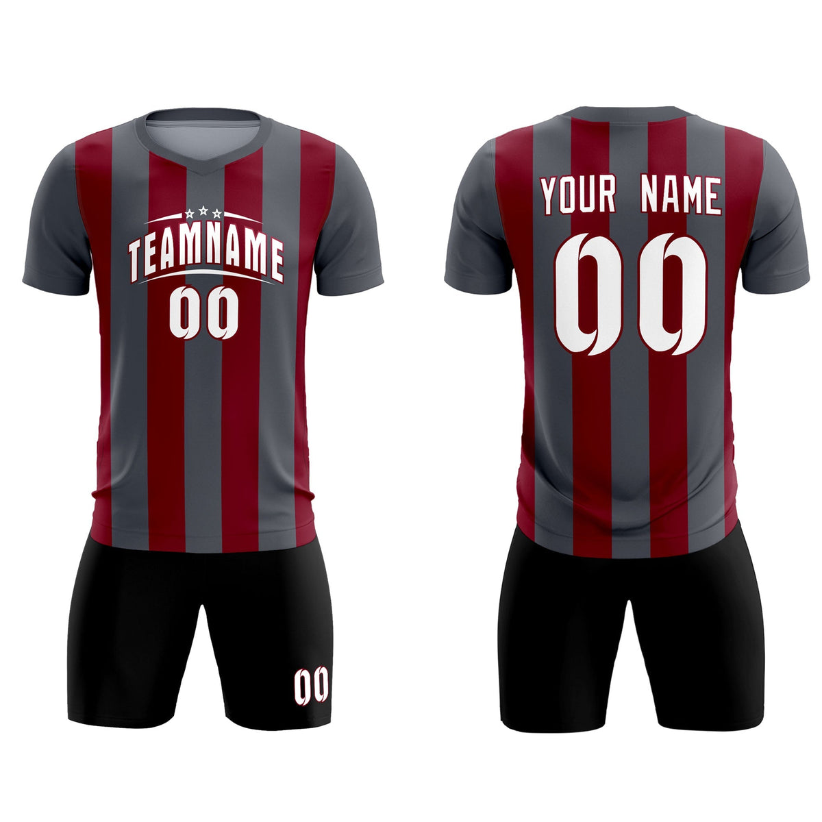 Custom Dark Gray Crimson Vertical Stripes Casual Outdoor Football Kits Jersey
