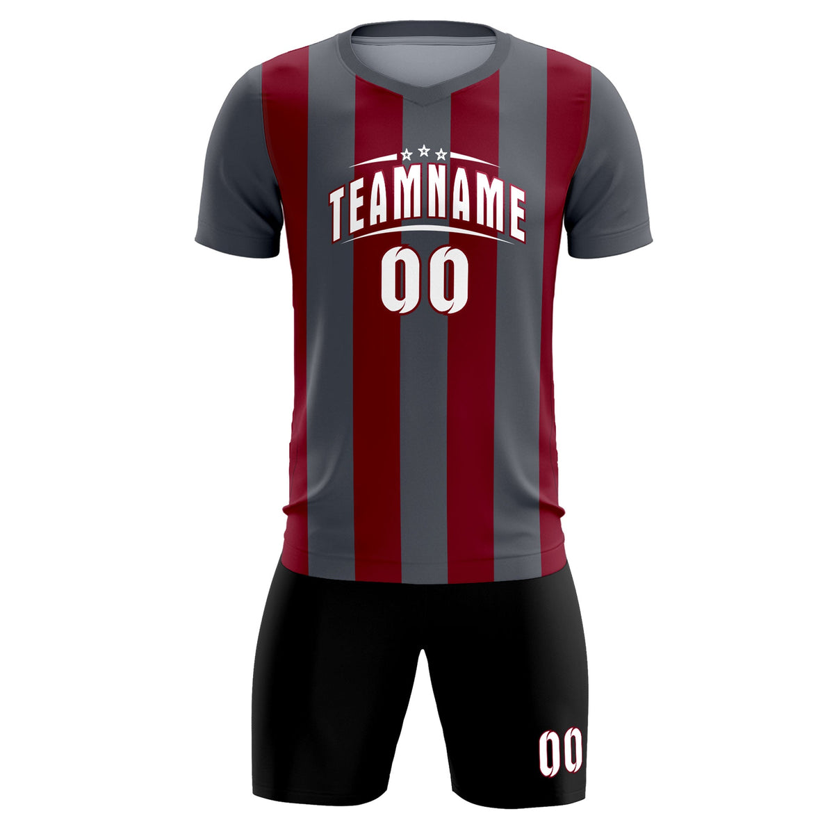 Custom Dark Gray Crimson Vertical Stripes Casual Outdoor Football Kits Jersey