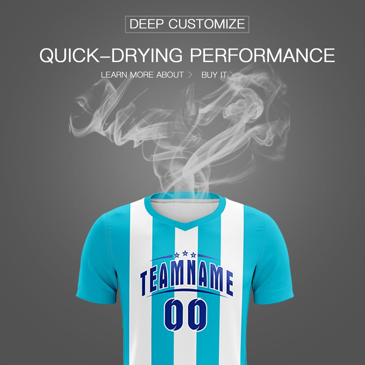 Custom White Sky Blue Vertical Stripes Casual Outdoor Football Kits Jersey