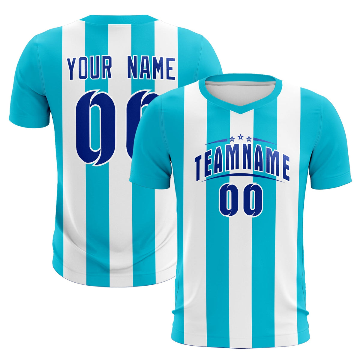 Custom White Sky Blue Vertical Stripes Casual Outdoor Football Kits Jersey