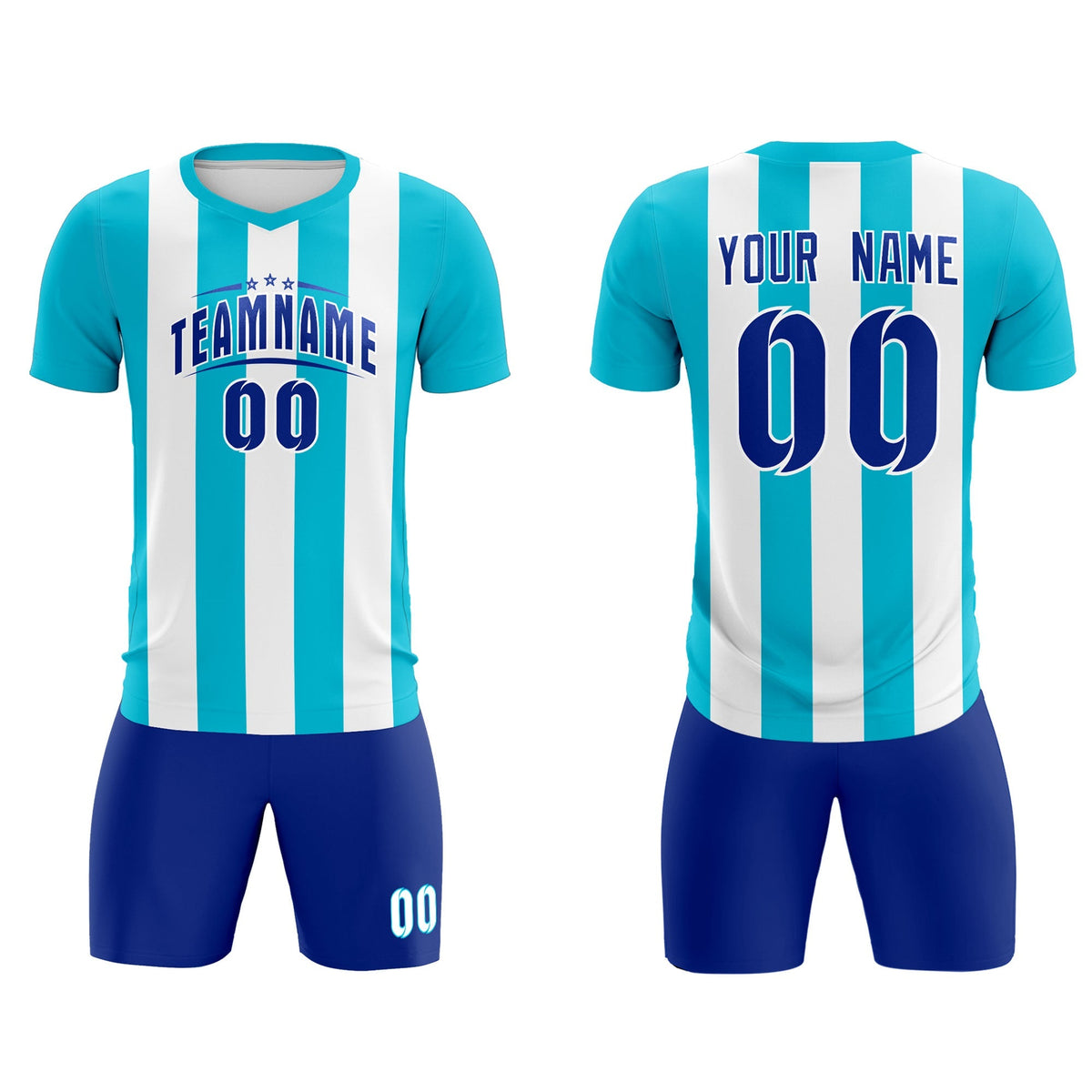 Custom White Sky Blue Vertical Stripes Casual Outdoor Football Kits Jersey