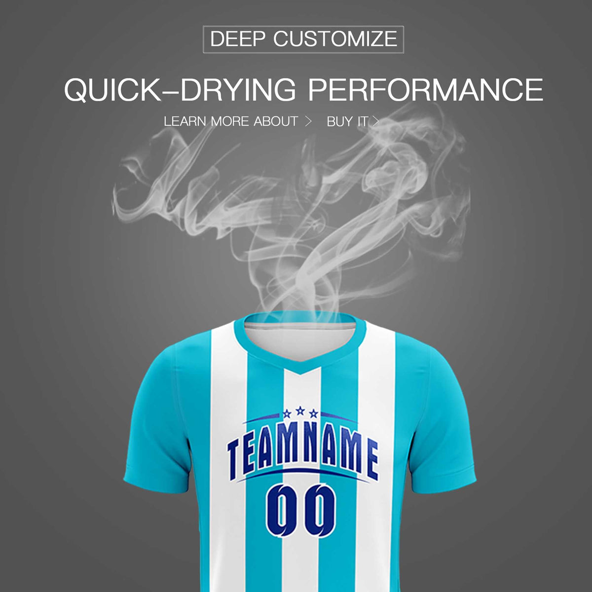 Custom White Sky Blue Vertical Stripes Casual Outdoor Football Kits Jersey