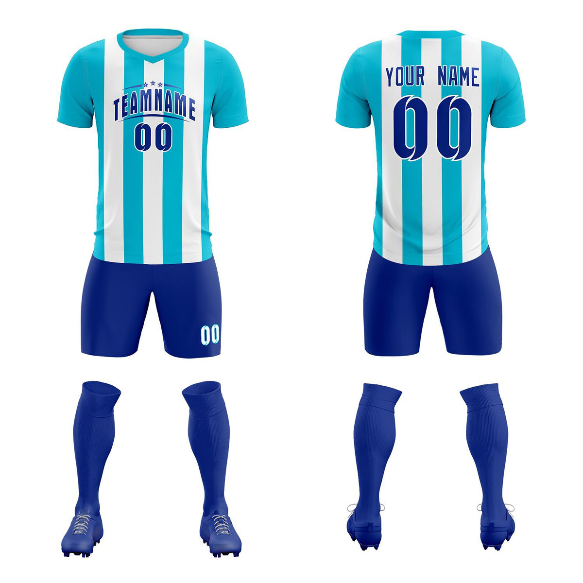 Custom White Sky Blue Vertical Stripes Casual Outdoor Football Kits Jersey