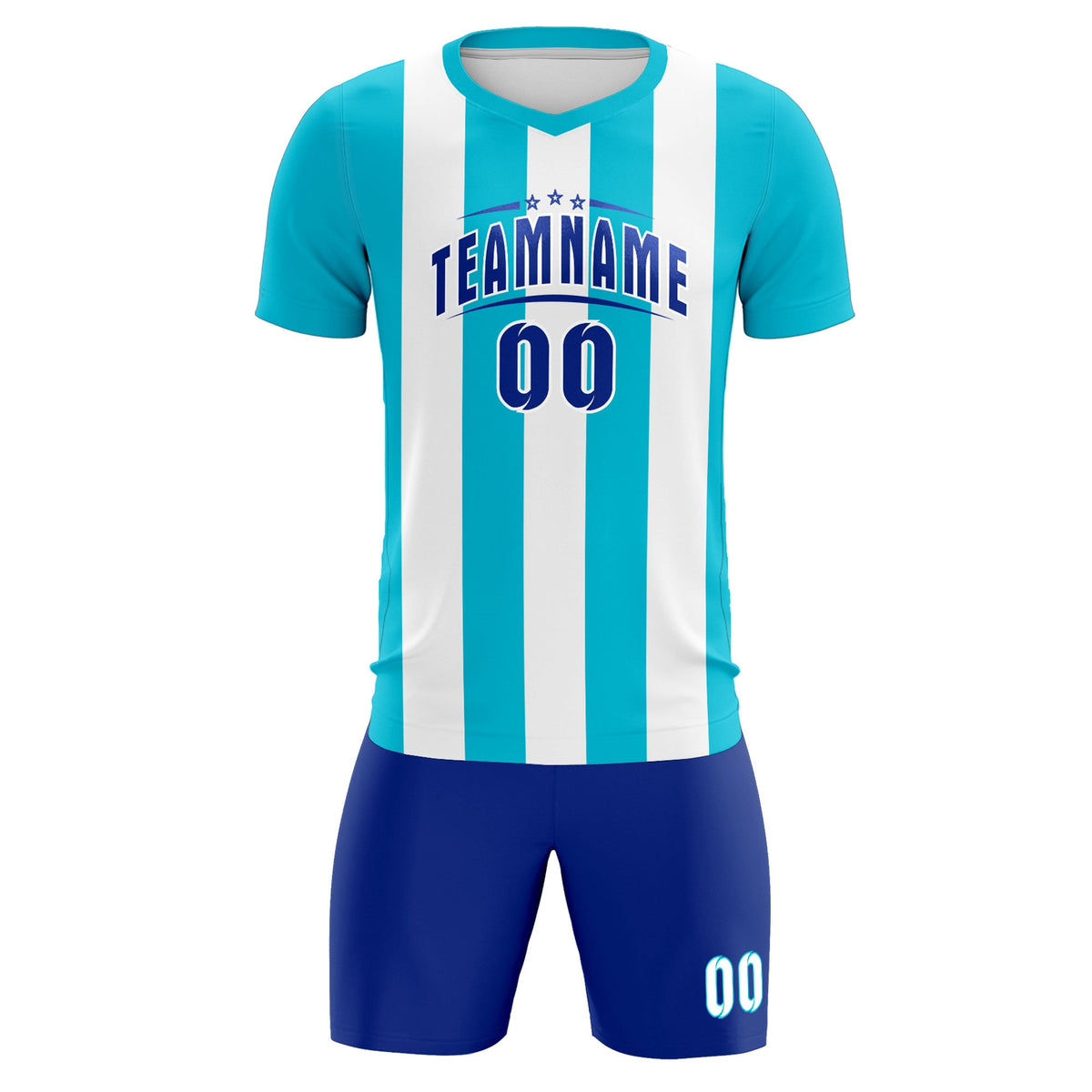 Custom White Sky Blue Vertical Stripes Casual Outdoor Football Kits Jersey