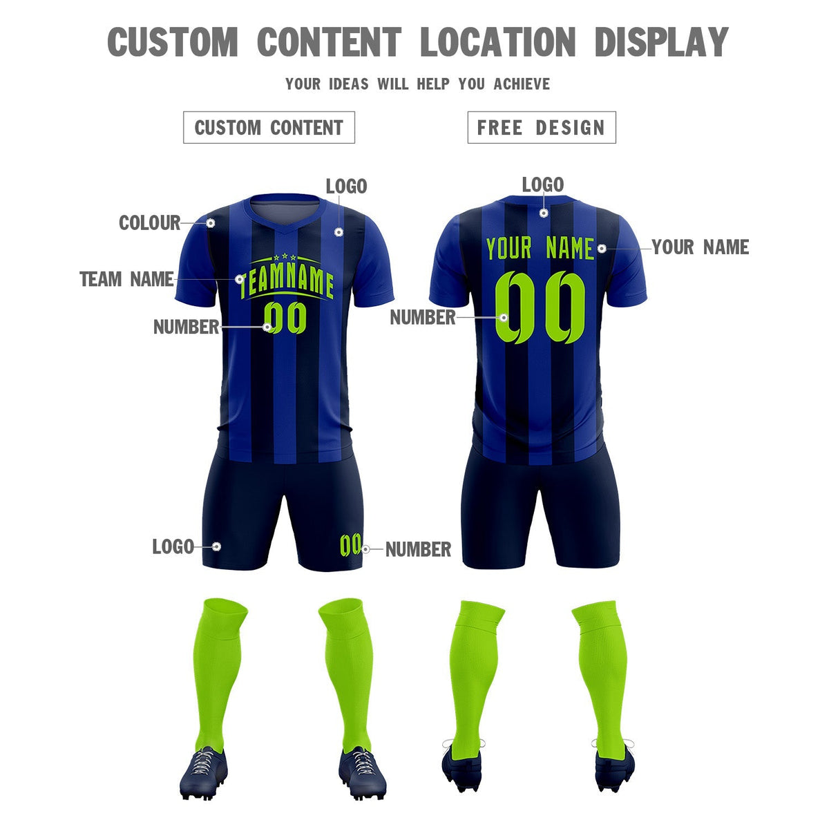 Custom Royal Navy Vertical Stripes Casual Outdoor Football Kits Jersey