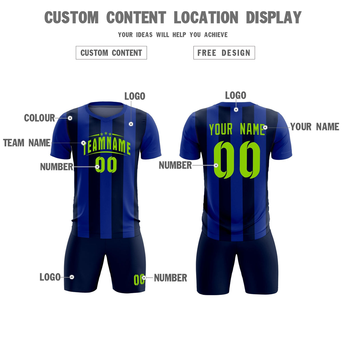 Custom Royal Navy Vertical Stripes Casual Outdoor Football Kits Jersey
