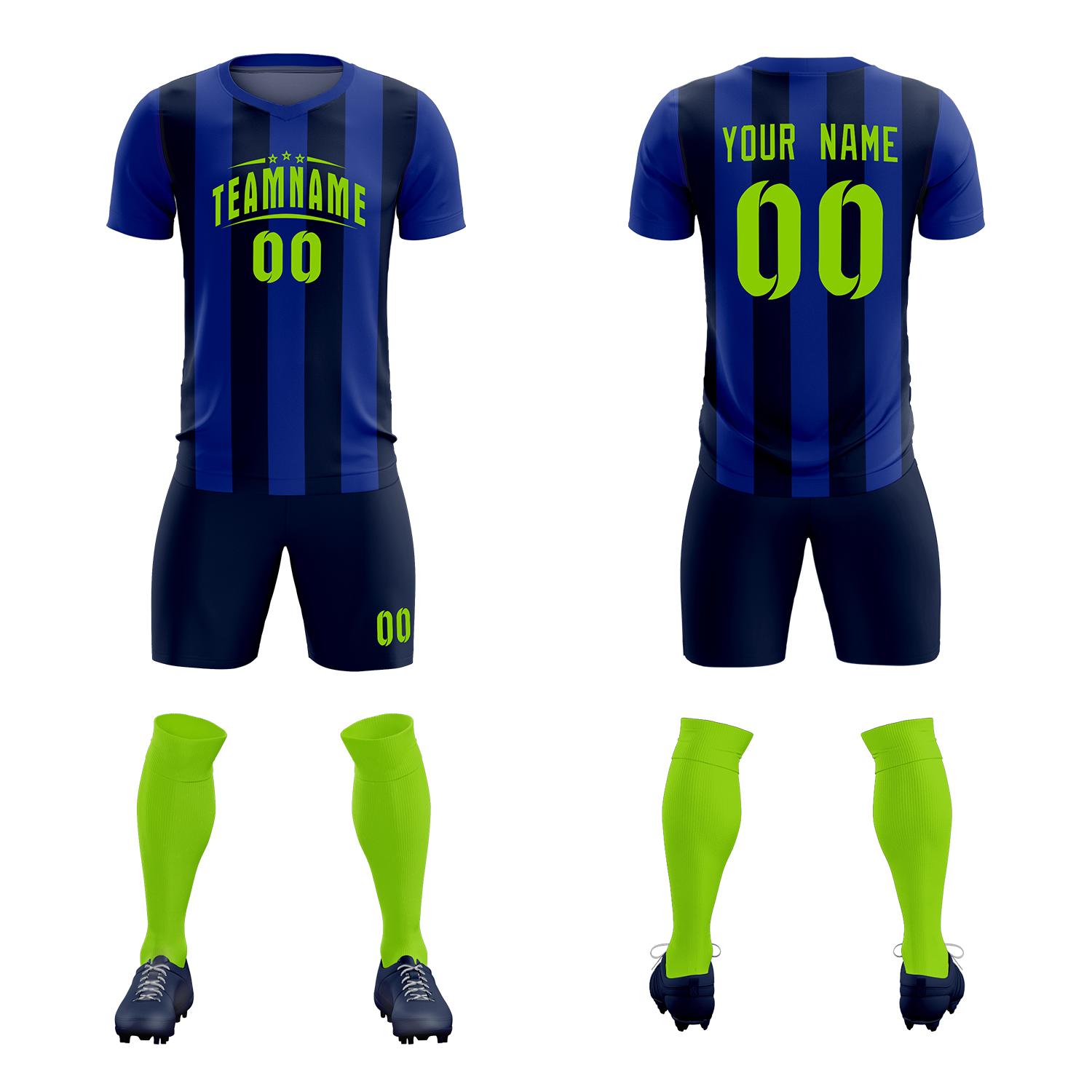 Custom Royal Navy Vertical Stripes Casual Outdoor Football Kits Jersey