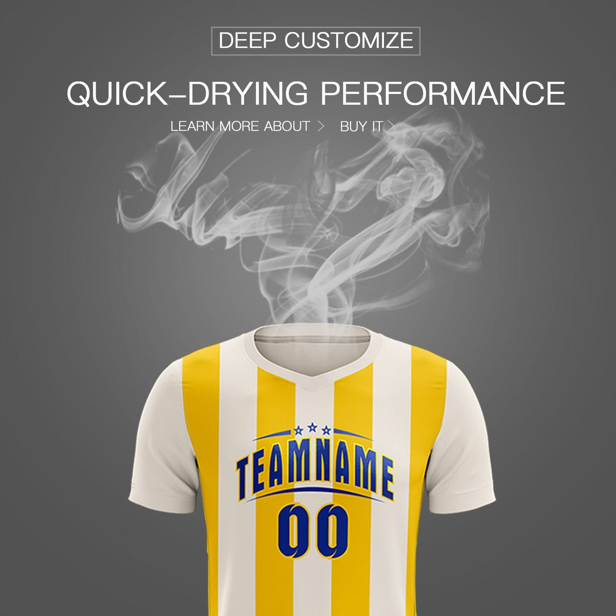 Custom Cream Gold Vertical Stripes Casual Outdoor Football Kits Jersey