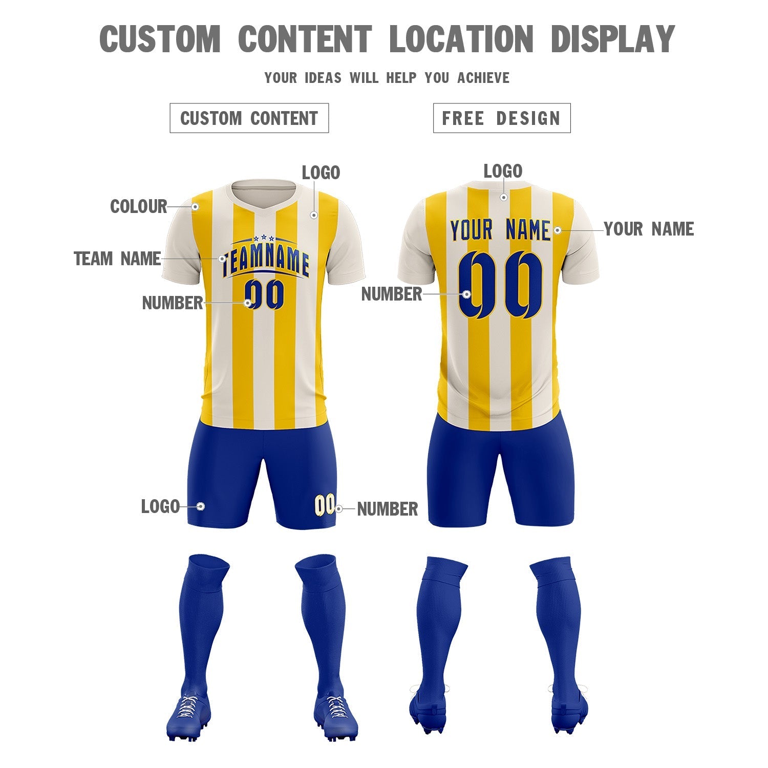 Custom Cream Gold Vertical Stripes Casual Outdoor Football Kits Jersey