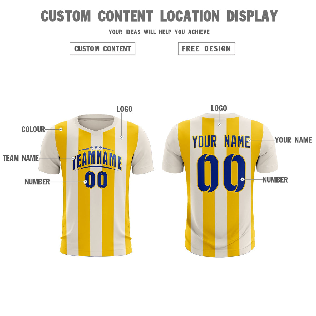 Custom Cream Gold Vertical Stripes Casual Outdoor Football Kits Jersey