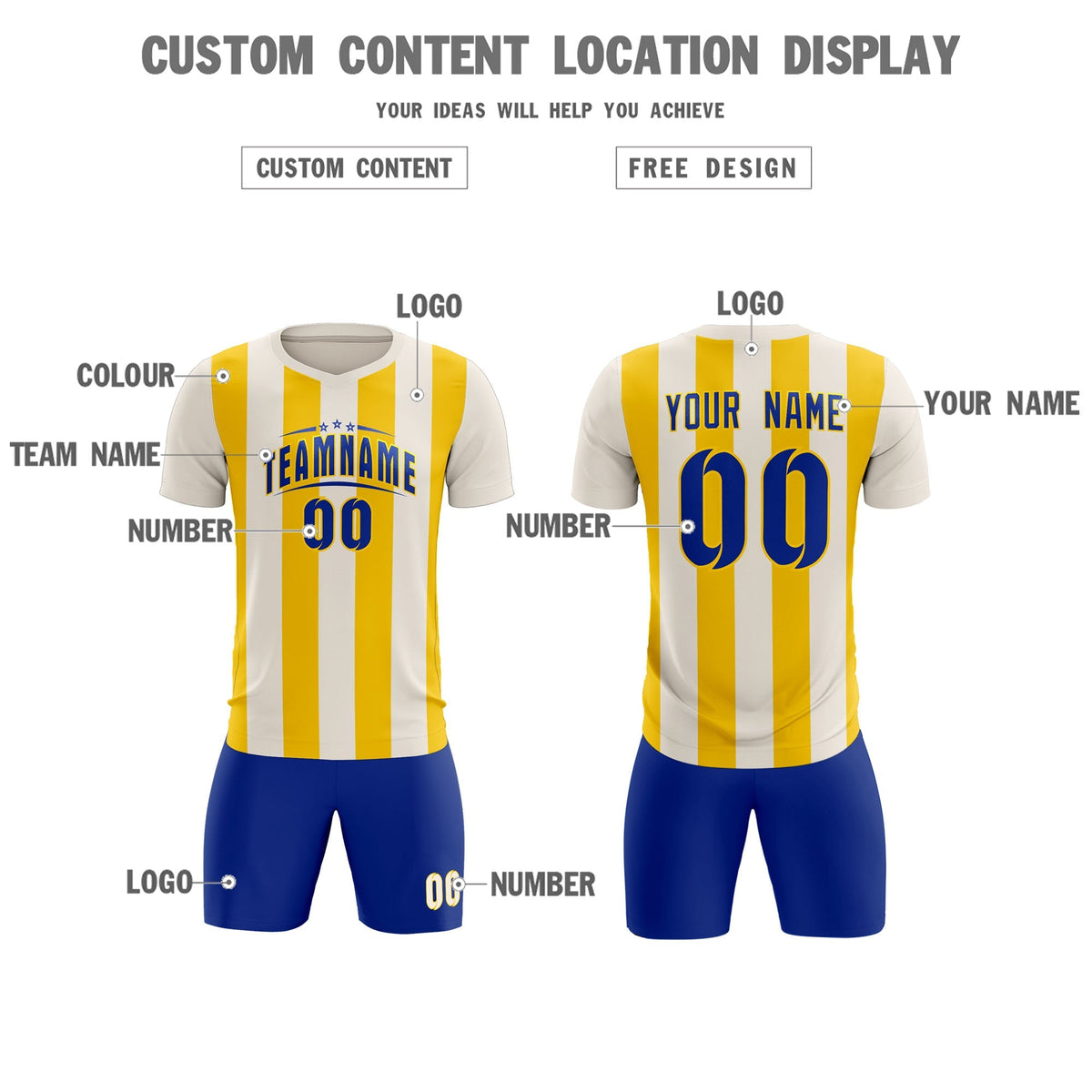 Custom Cream Gold Vertical Stripes Casual Outdoor Football Kits Jersey