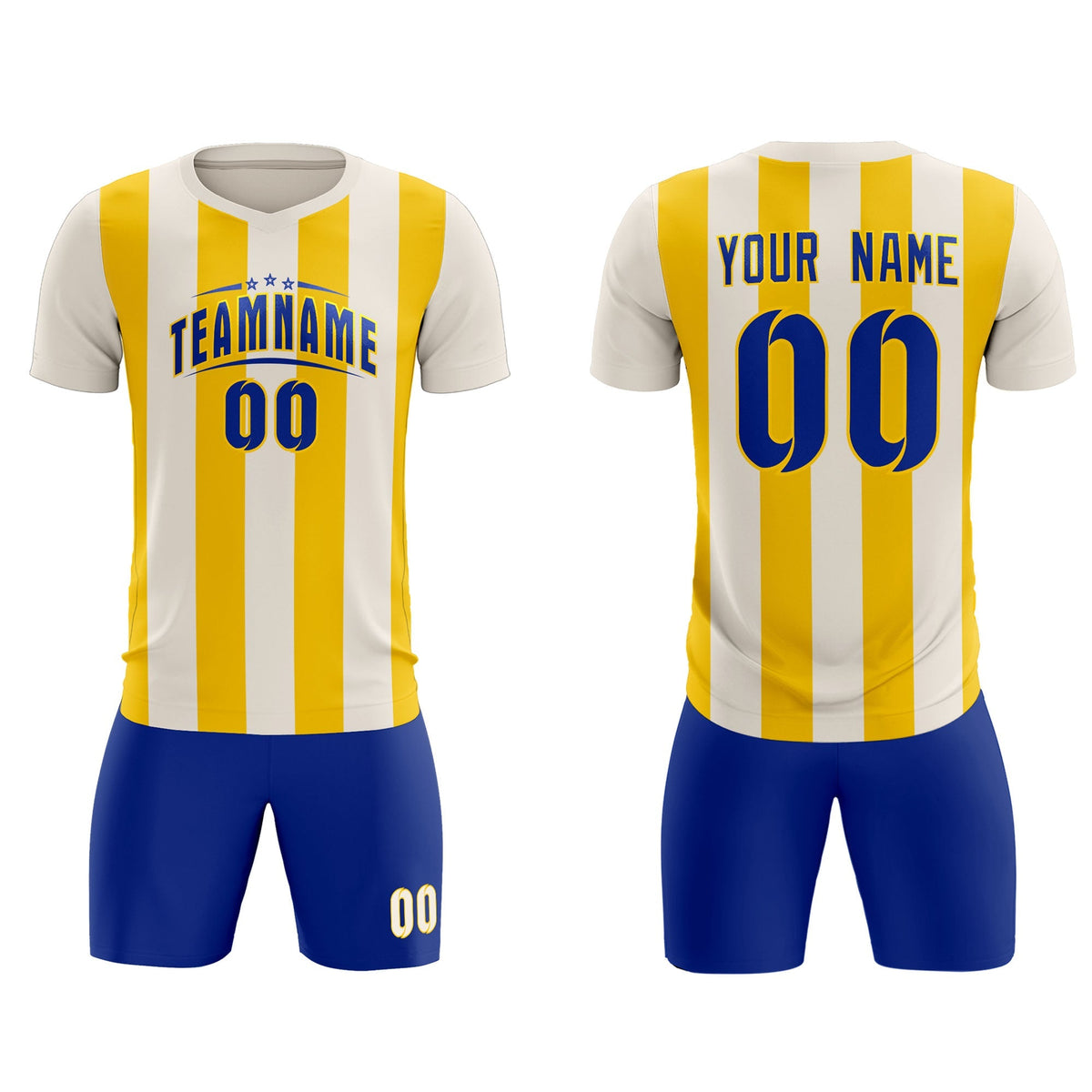 Custom Cream Gold Vertical Stripes Casual Outdoor Football Kits Jersey