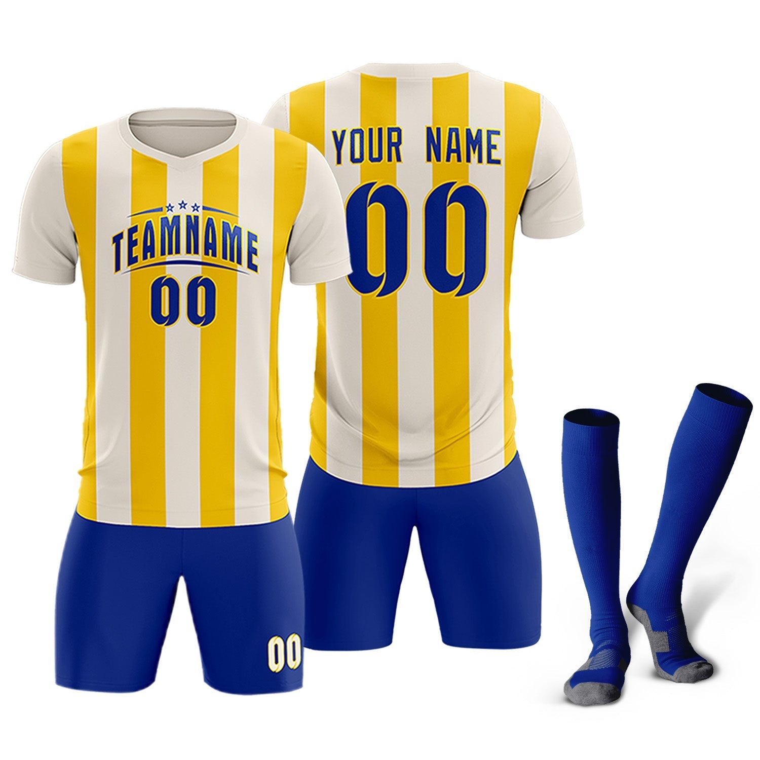 Custom Cream Gold Vertical Stripes Casual Outdoor Football Kits Jersey