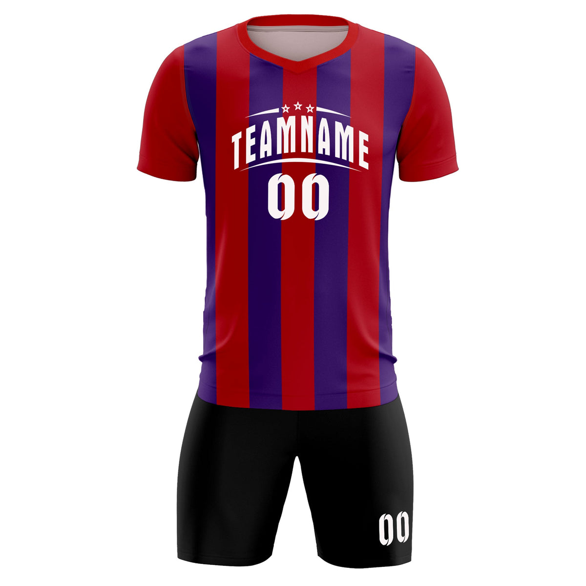 Custom Red Purple Vertical Stripes Casual Outdoor Football Kits Jersey