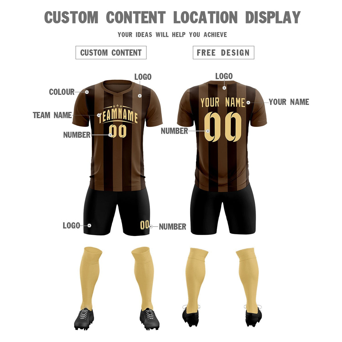 Custom Light Brown Brown Vertical Stripes Casual Outdoor Football Kits Jersey