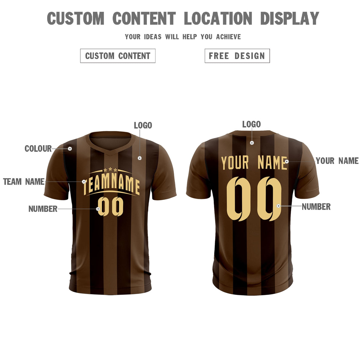 Custom Light Brown Brown Vertical Stripes Casual Outdoor Football Kits Jersey