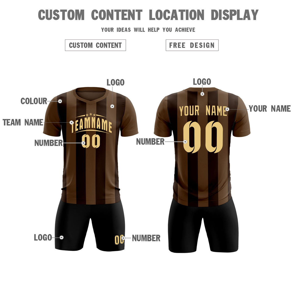 Custom Light Brown Brown Vertical Stripes Casual Outdoor Football Kits Jersey