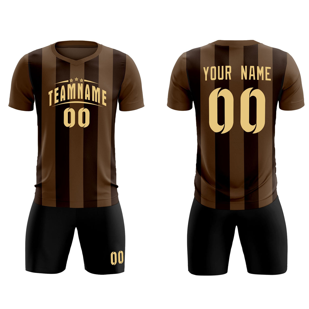 Custom Light Brown Brown Vertical Stripes Casual Outdoor Football Kits Jersey