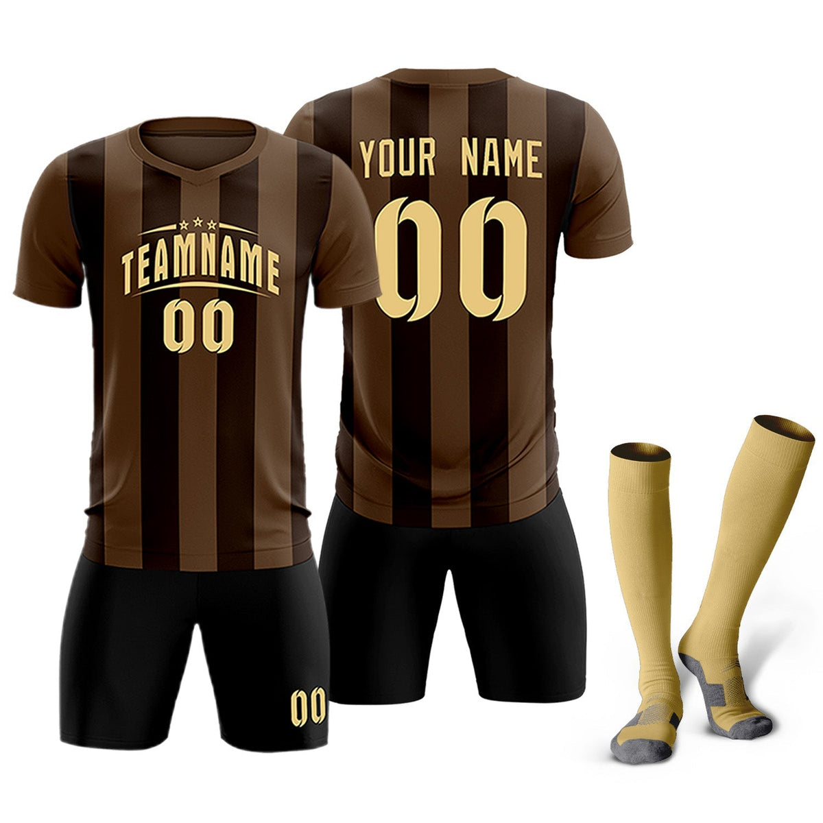 Custom Light Brown Brown Vertical Stripes Casual Outdoor Football Kits Jersey