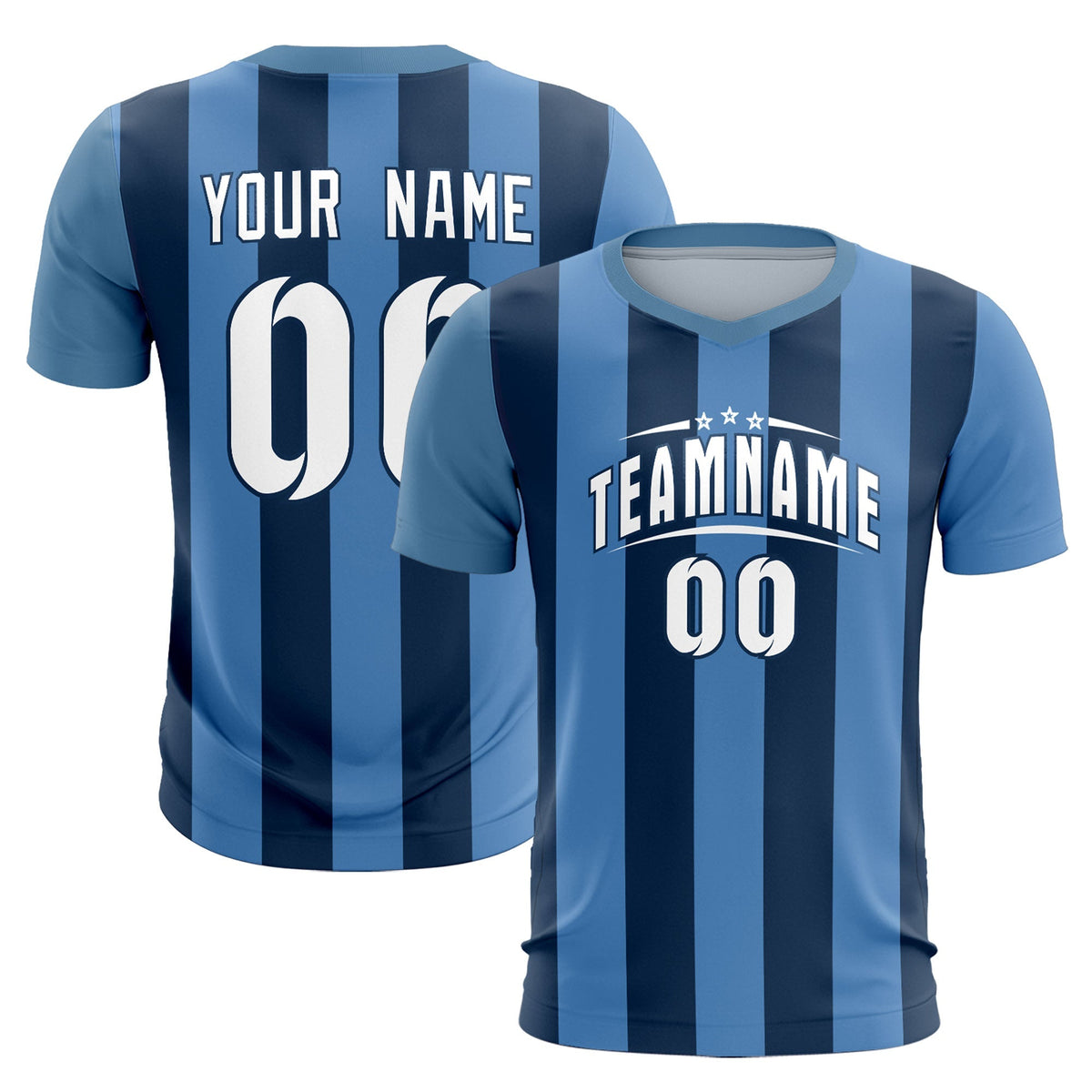 Custom Light Blue Midnight Blue Vertical Stripes Casual Outdoor Football Kits Jersey