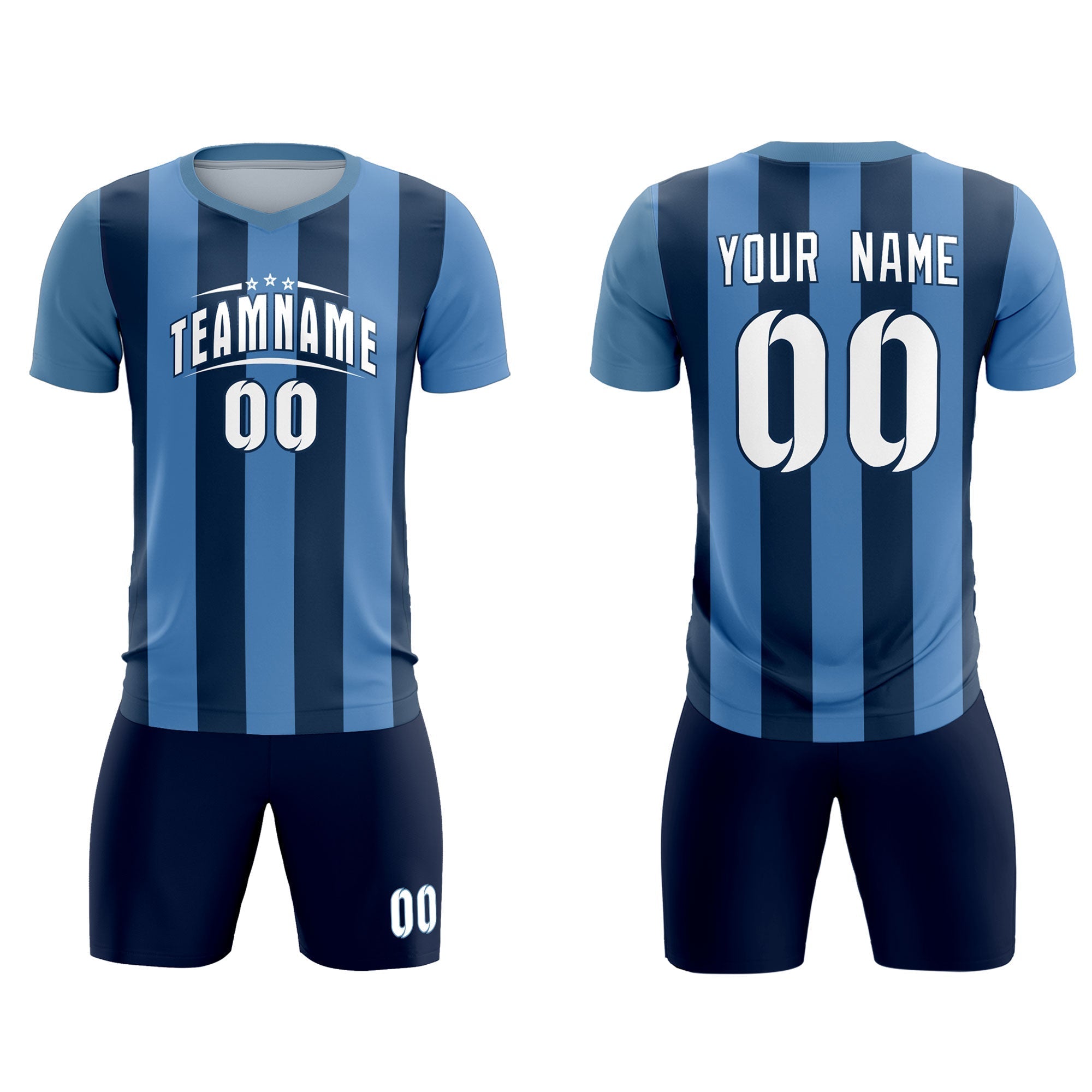 Custom Light Blue Midnight Blue Vertical Stripes Casual Outdoor Football Kits Jersey