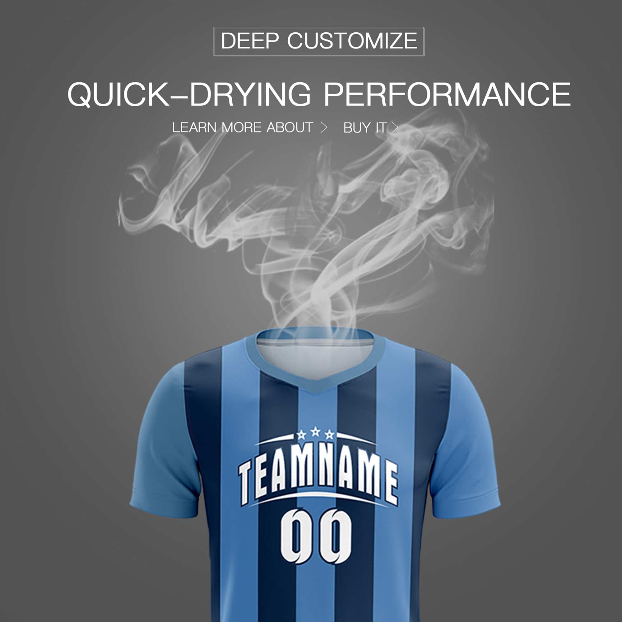 Custom Light Blue Midnight Blue Vertical Stripes Casual Outdoor Football Kits Jersey
