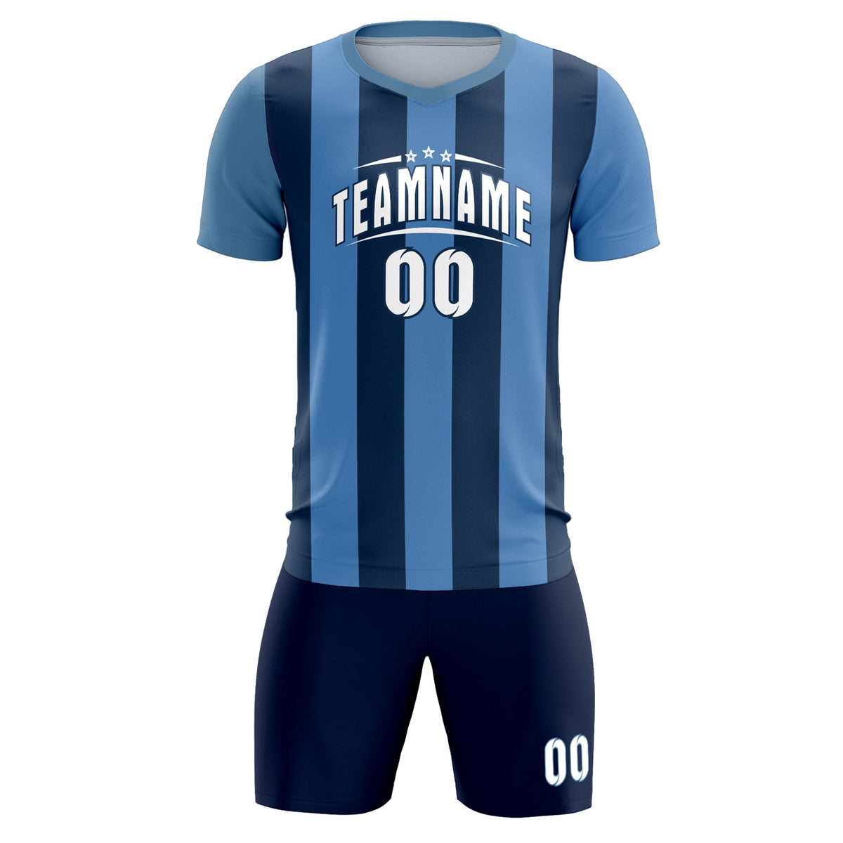 Custom Light Blue Midnight Blue Vertical Stripes Casual Outdoor Football Kits Jersey