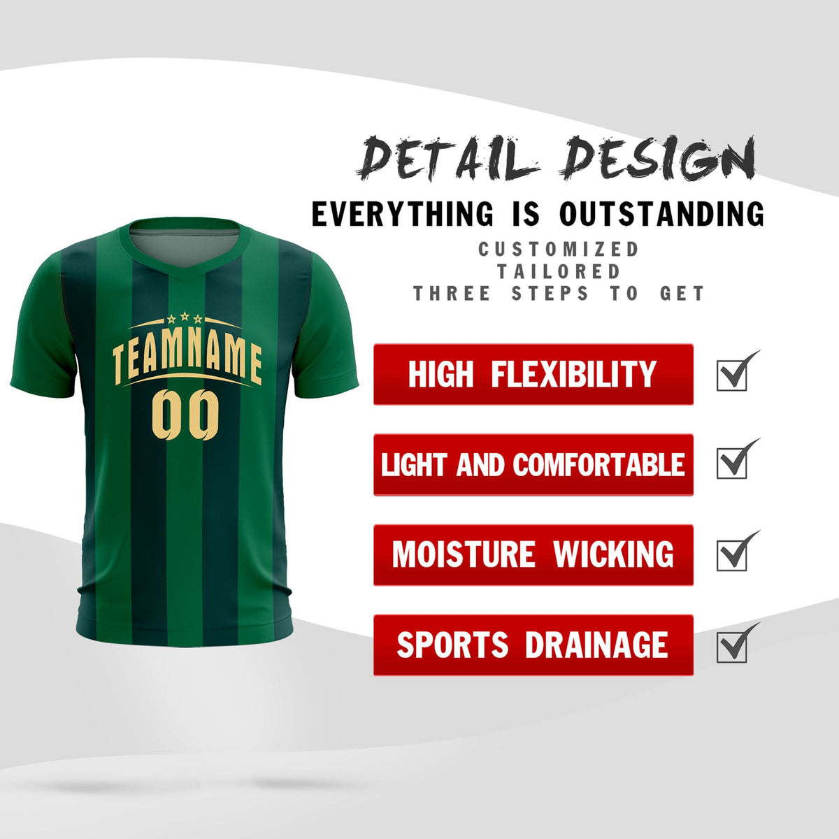 Custom Kelly Green Midnight Green Vertical Stripes Casual Outdoor Football Kits Jersey