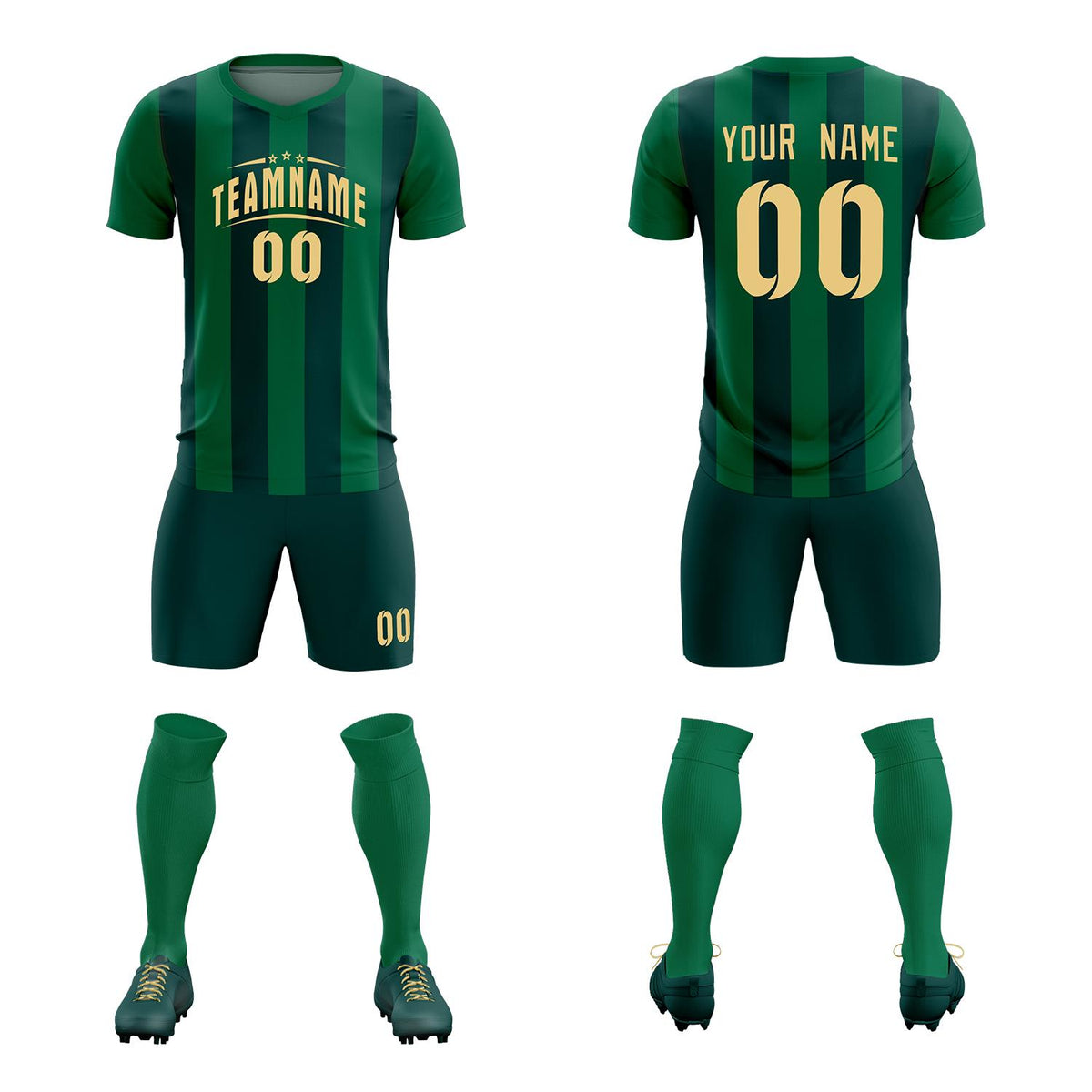 Custom Kelly Green Midnight Green Vertical Stripes Casual Outdoor Football Kits Jersey
