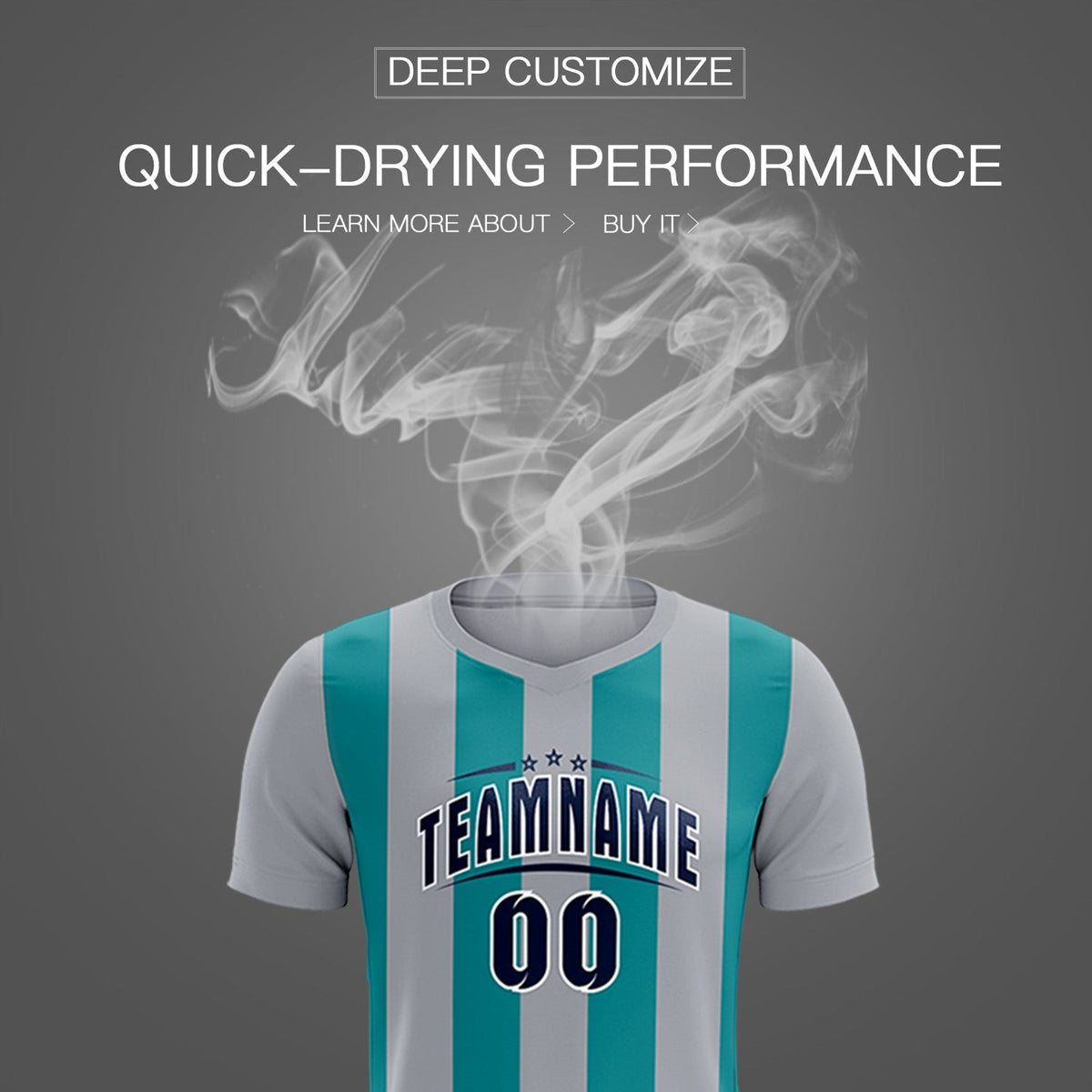 Custom Gray Aqua Vertical Stripes Casual Outdoor Football Kits Jersey