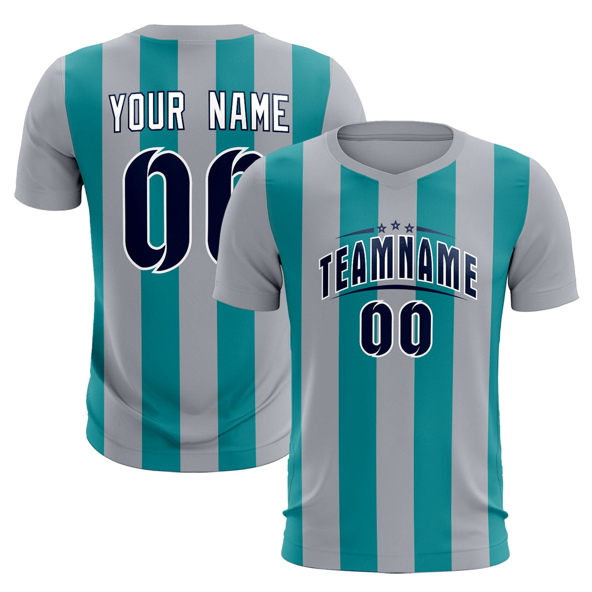 Custom Gray Aqua Vertical Stripes Casual Outdoor Football Kits Jersey