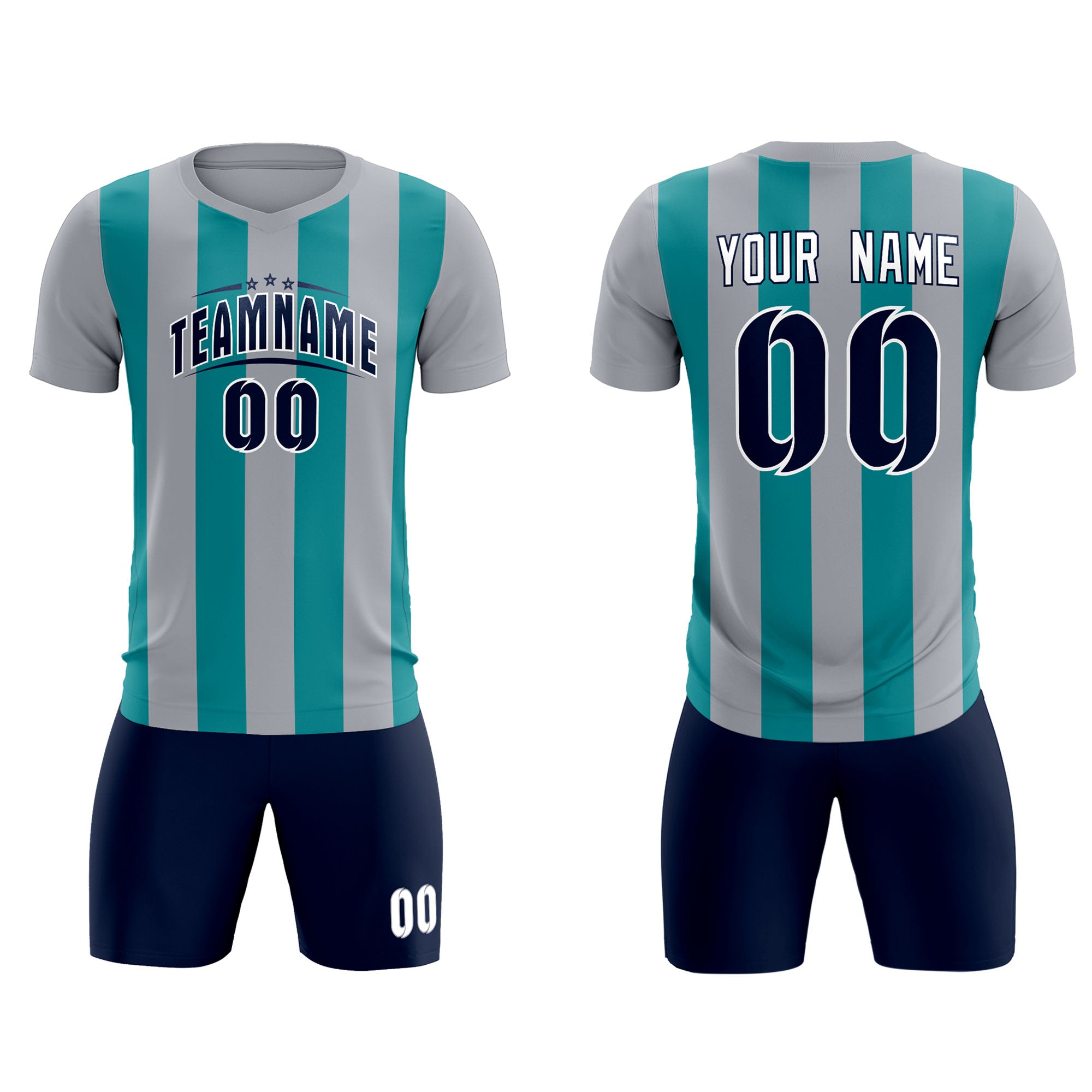 Custom Gray Aqua Vertical Stripes Casual Outdoor Football Kits Jersey