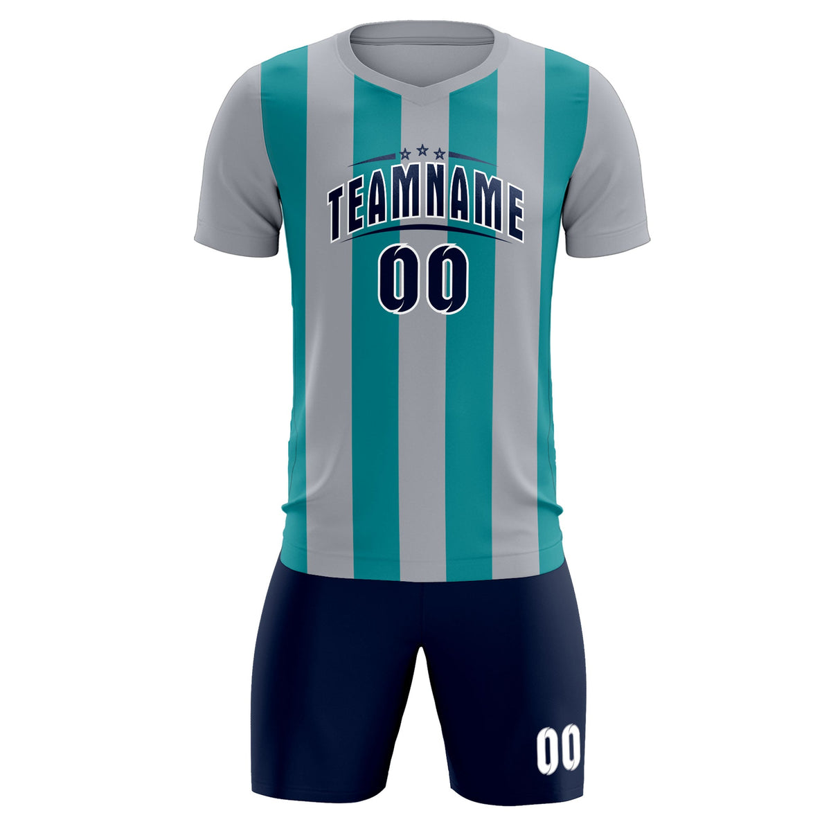 Custom Gray Aqua Vertical Stripes Casual Outdoor Football Kits Jersey