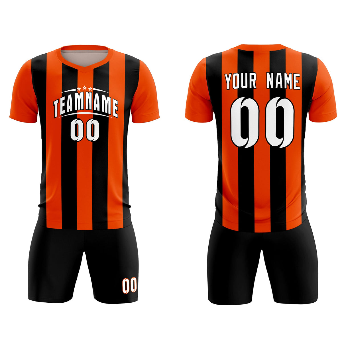 Custom Orange Black Vertical Stripes Casual Outdoor Football Kits Jersey
