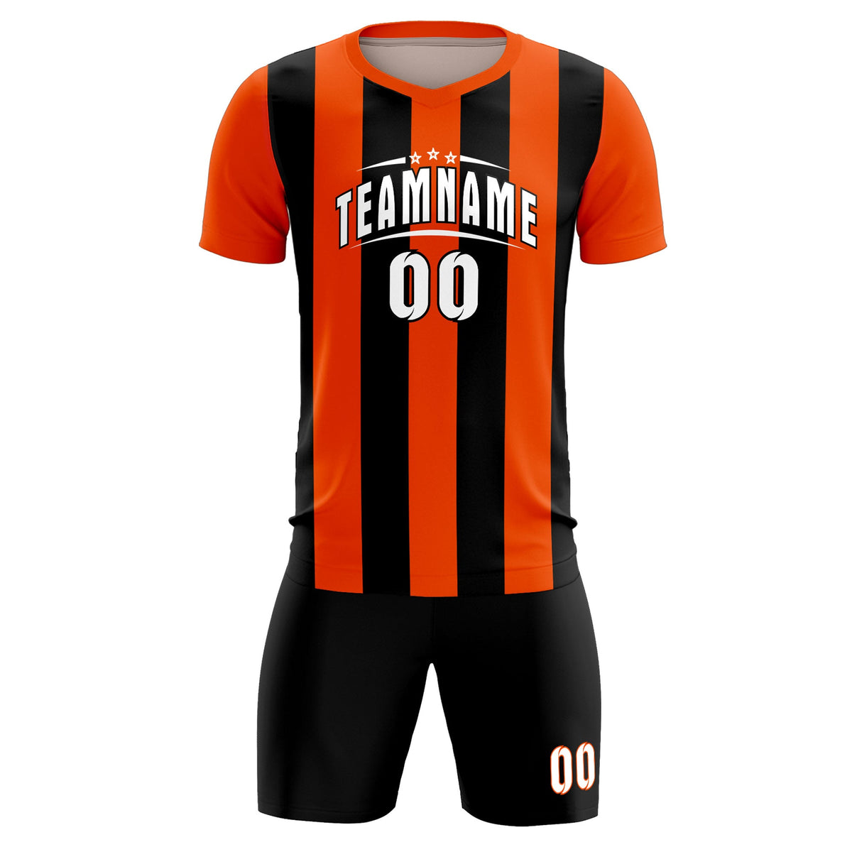 Custom Orange Black Vertical Stripes Casual Outdoor Football Kits Jersey