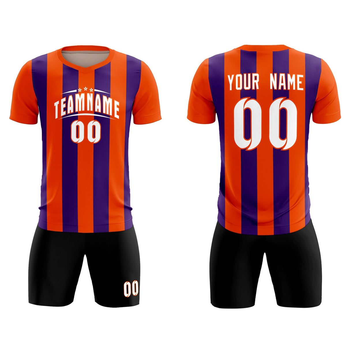 Custom Orange Purple Vertical Stripes Casual Outdoor Football Kits Jersey