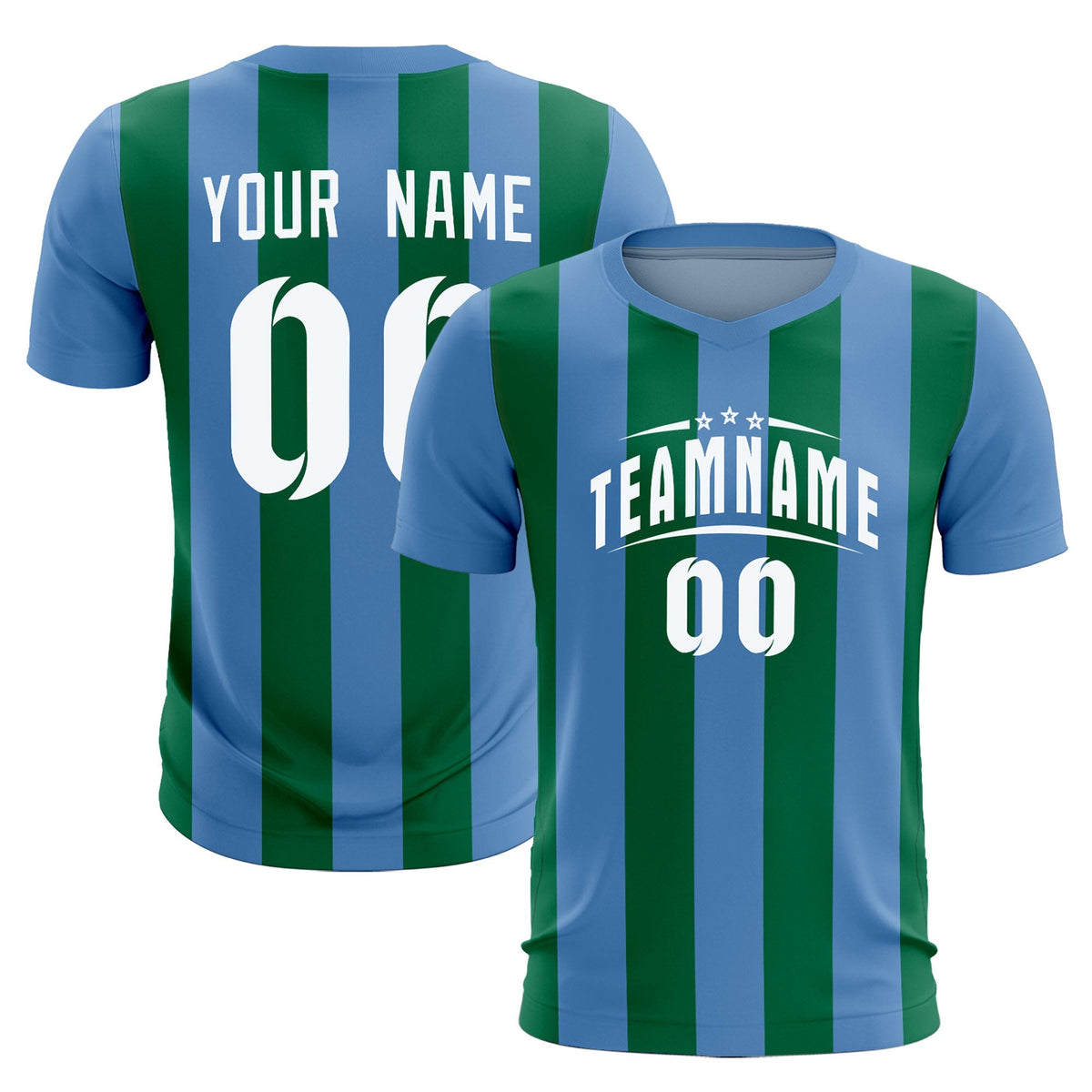 Custom Light Blue Kelly Green Vertical Stripes Casual Outdoor Football Kits Jersey