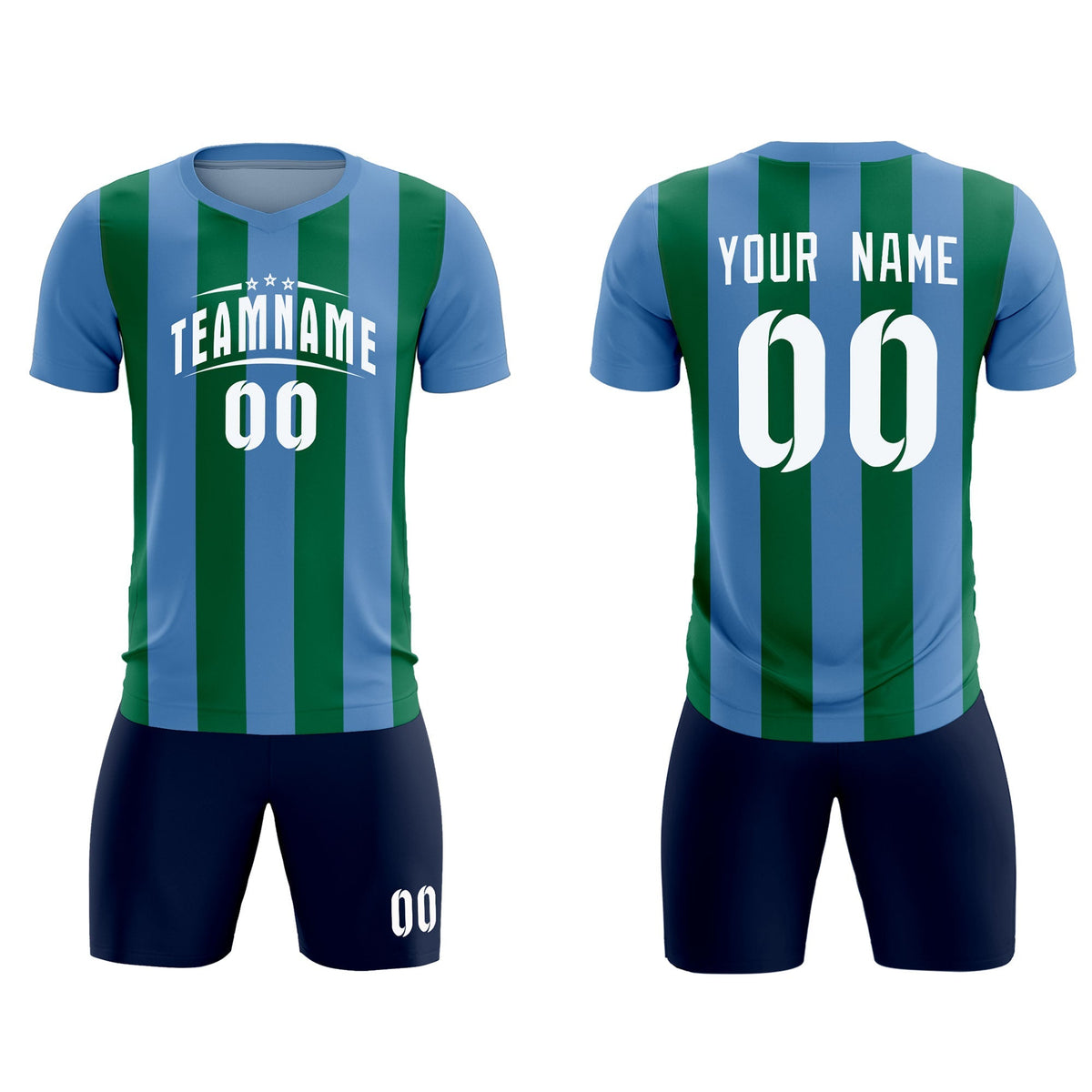 Custom Light Blue Kelly Green Vertical Stripes Casual Outdoor Football Kits Jersey