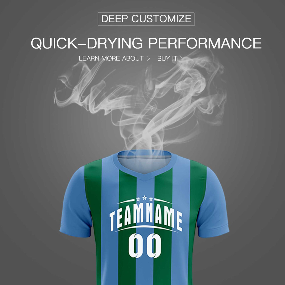 Custom Light Blue Kelly Green Vertical Stripes Casual Outdoor Football Kits Jersey