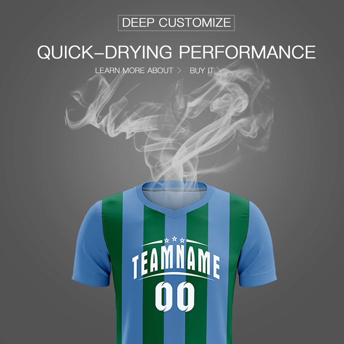 Custom Light Blue Kelly Green Vertical Stripes Casual Outdoor Football Kits Jersey