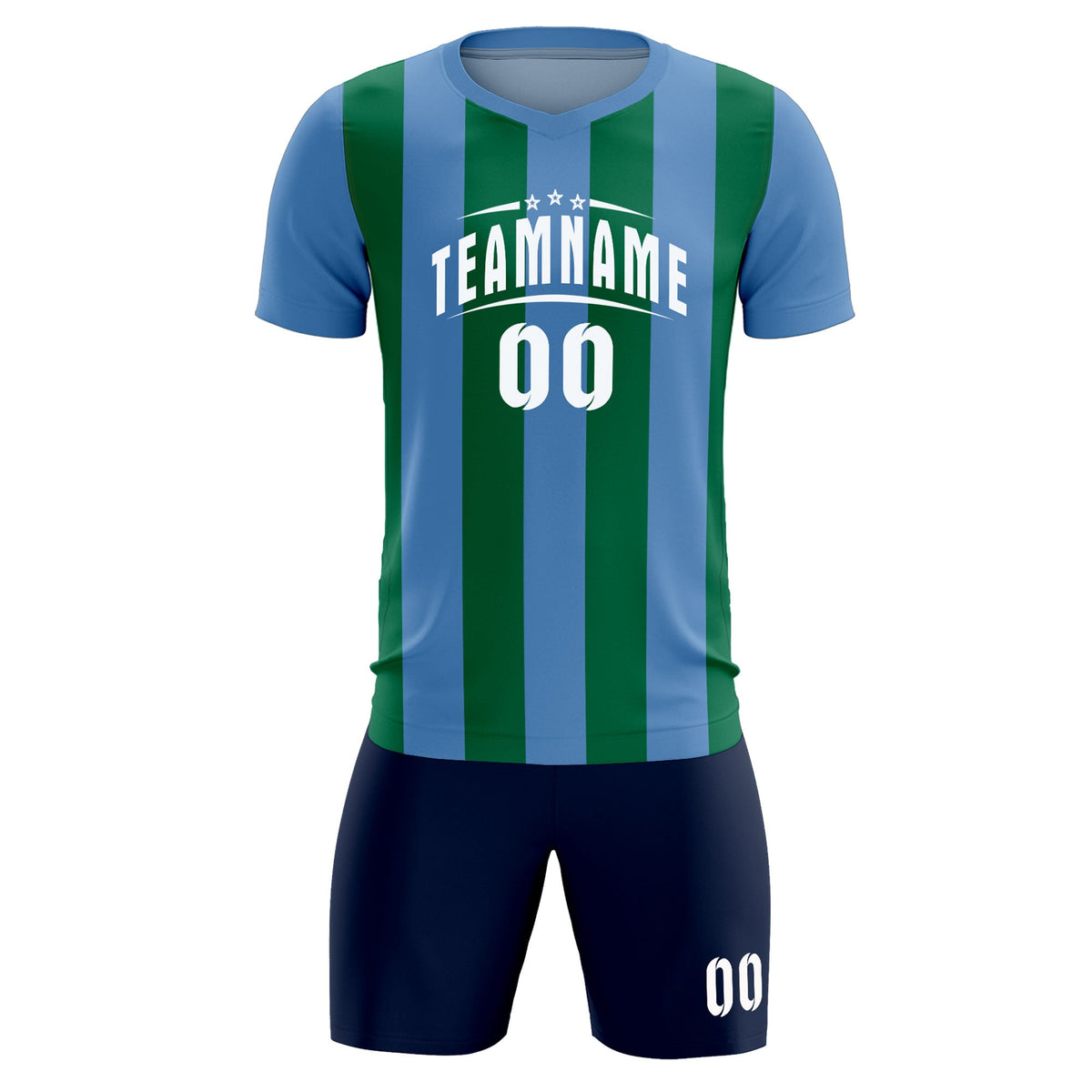 Custom Light Blue Kelly Green Vertical Stripes Casual Outdoor Football Kits Jersey